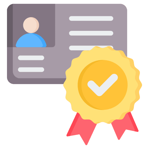 a badge with a check mark and a person on it